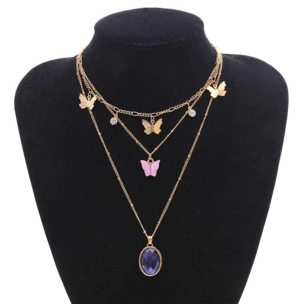 *BIANCA* Butterfly x Gem Layered Fashion Necklace